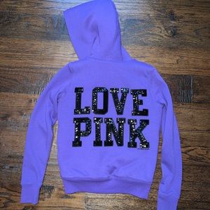 Victoria’s Secret PINK Faux Fur Lined Hoodie Purple Sequins, XS